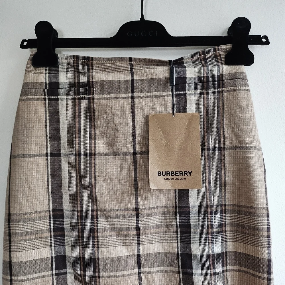 New Burberry Knot Detail Nova Check Driftwood Pattern Pencil Skirt NWT 0 US/2 UK